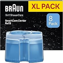 Braun 3in1 ORIGINAL Shaver Care SmartCare centre Refill Cartridges, Cleans 10x Better Than Water, 3in1 Formula With Lemon Fresh Scent, Hygienic Cleaning To Remove Hair & Skin Particles, 8 Pack