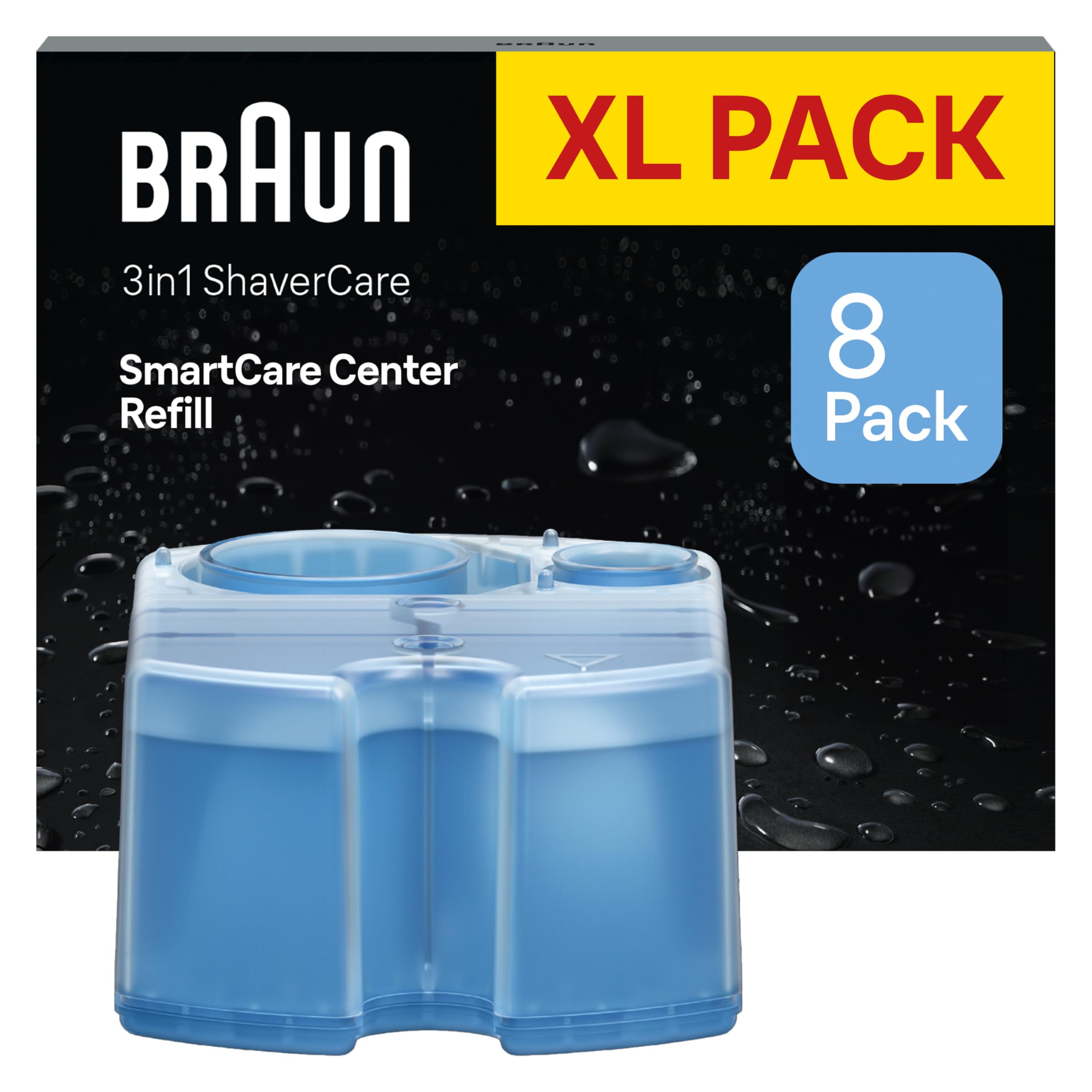 3in1 ORIGINAL Shaver Care SmartCare centre Refill Cartridges, Cleans 10x Better Than Water, 3in1 Formula With Lemon Fresh Scent, Hygienic Cleaning To Remove Hair & Skin Particles, 8 Pack