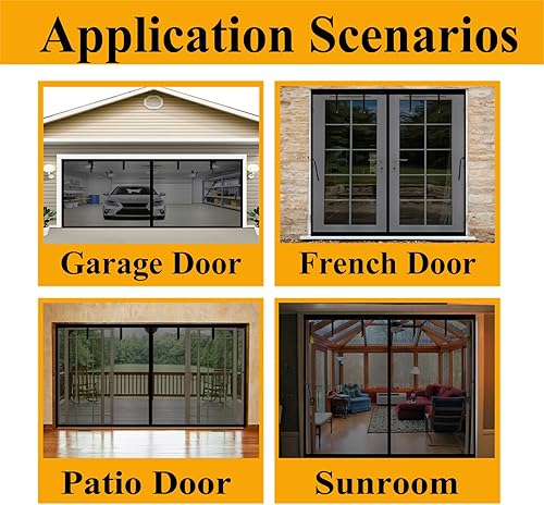 Miniatura 7 de Pantalla magnética para puerta de garaje de 17 x 9 pies, 2 3 cortinas manos libres, cierre retráctil de fibra de vidrio para puertas de garaje,