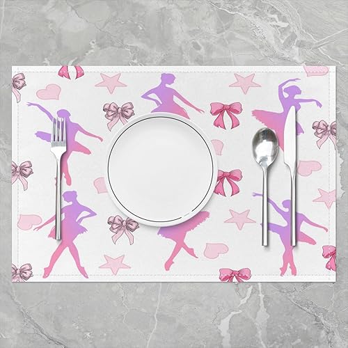 Miniatura 2 de Juego de 4 manteles individuales de ballet para niñas, de 12 x 18 pulgadas, manteles individuales de bailarina femenina para mesa de comedor,