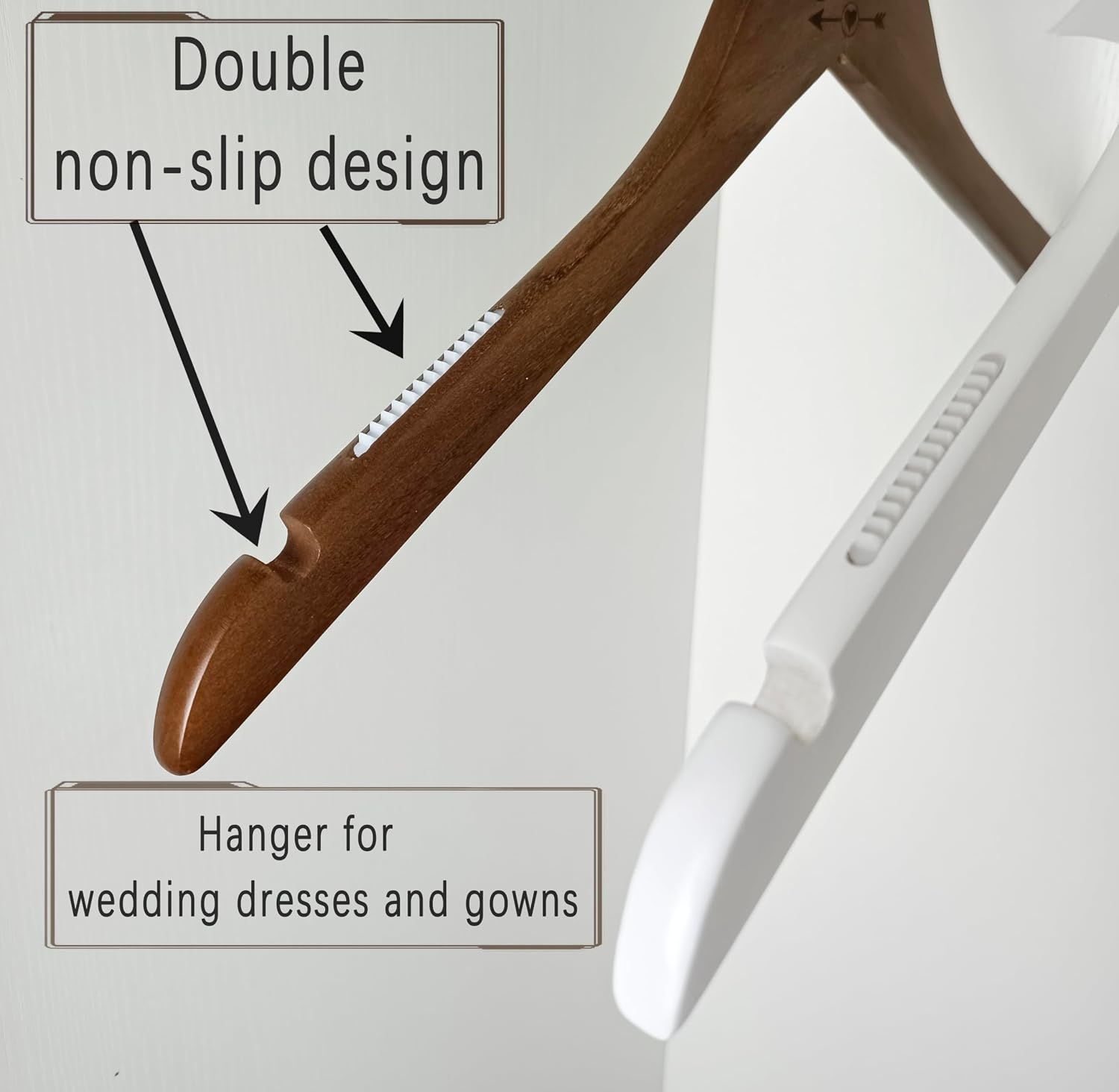 2 Pcs Bride Hanger for Wedding Dress Wooden Groom Suit and Gown Non-Slip Hangers with Bow Tie Personalized Bridal Party Shower Gift (Style 2)