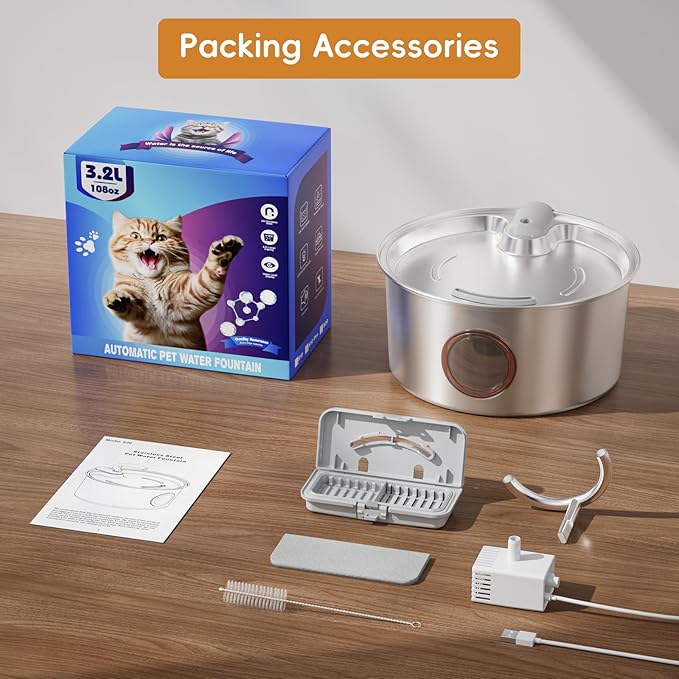 Fuente de Agua para Gatos Tomxcute Acero Inoxidable 3.2L miniatura 6