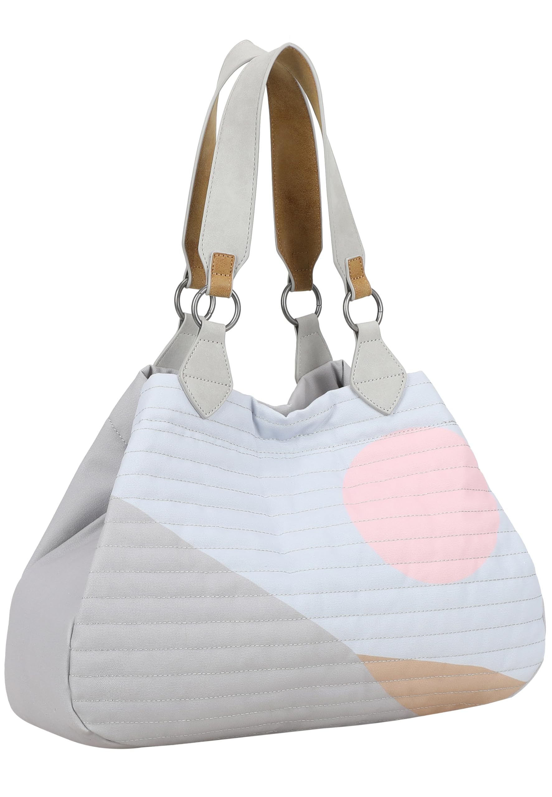 Fritzi Izzy Medium Limited Shopper Canvas Damen Handtasche Steppung Print Sommer Festival City Tasche 29 x 42 x 15 cm - Pastellrosa, Hellgrau