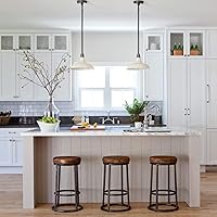 Vista 2 de The Urban Port Taburete de bar de madera de mango de 24 pulgadas con base de hierro, marrón y negro