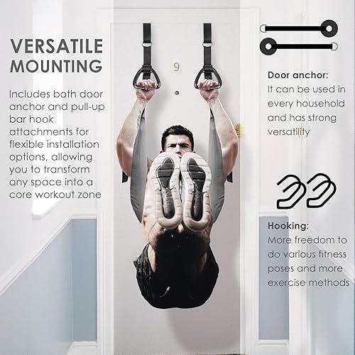 Miniatura 2 de Correas colgantes para abdominales con anclaje de puerta y gancho para barra de dominadas, soporte de cuerpo completo para gimnasio en casa
