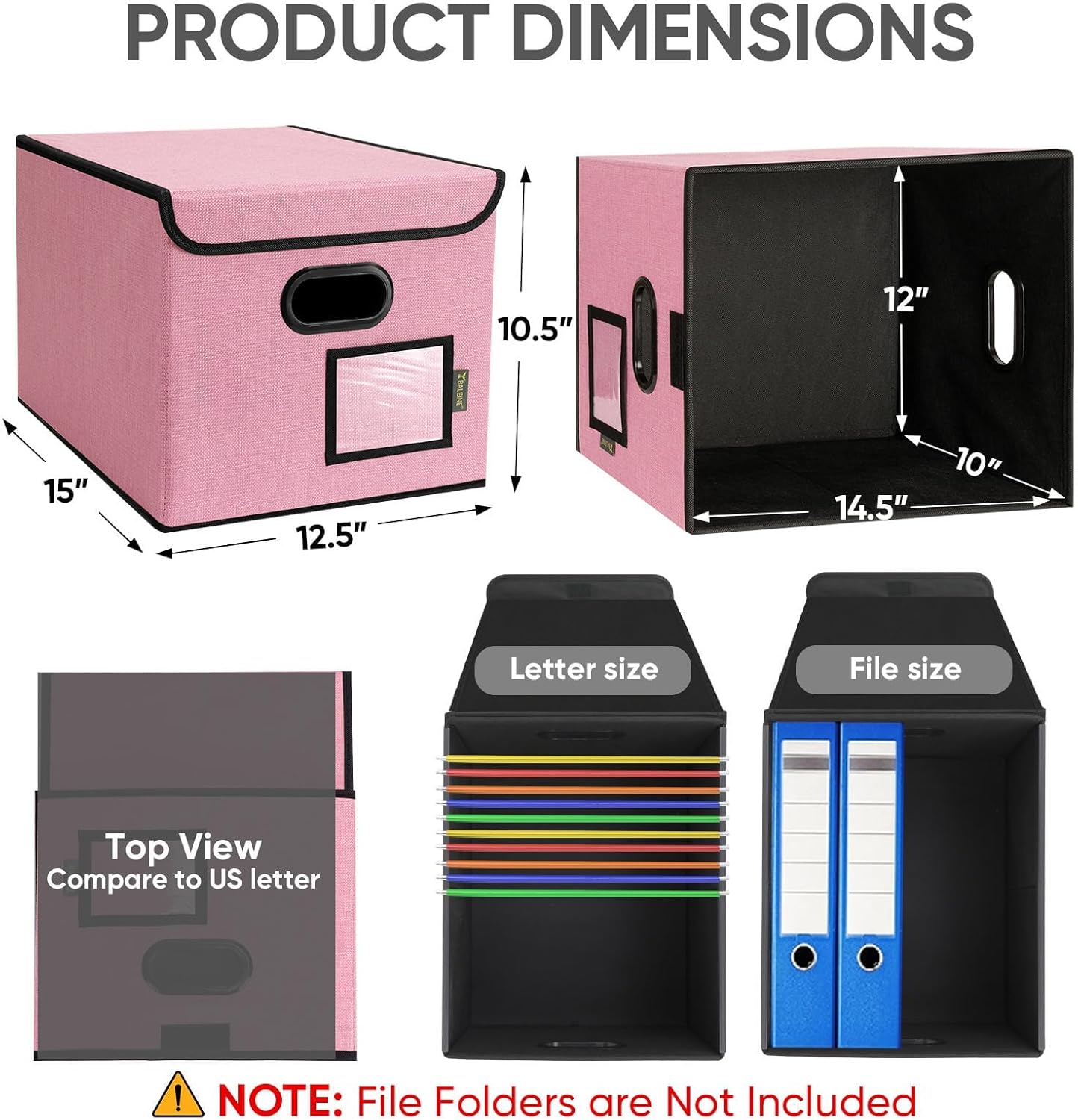 BALEINE File Organizer Box with Lid, Collapsible File Folder Organizer with Plastic Slide, Hanging File Folder Box for Office Document Storage (2 Pack, Pink)