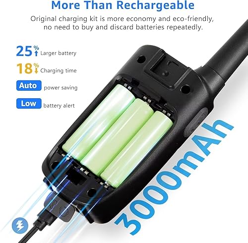 Miniatura 3 de Walkie Talkies para Niños Recargables Walkie Talkie para Adultos de Largo Alcance FRS Radio de 2 Vías Paquete de 3 con Cordón, Batería NOAA USB,