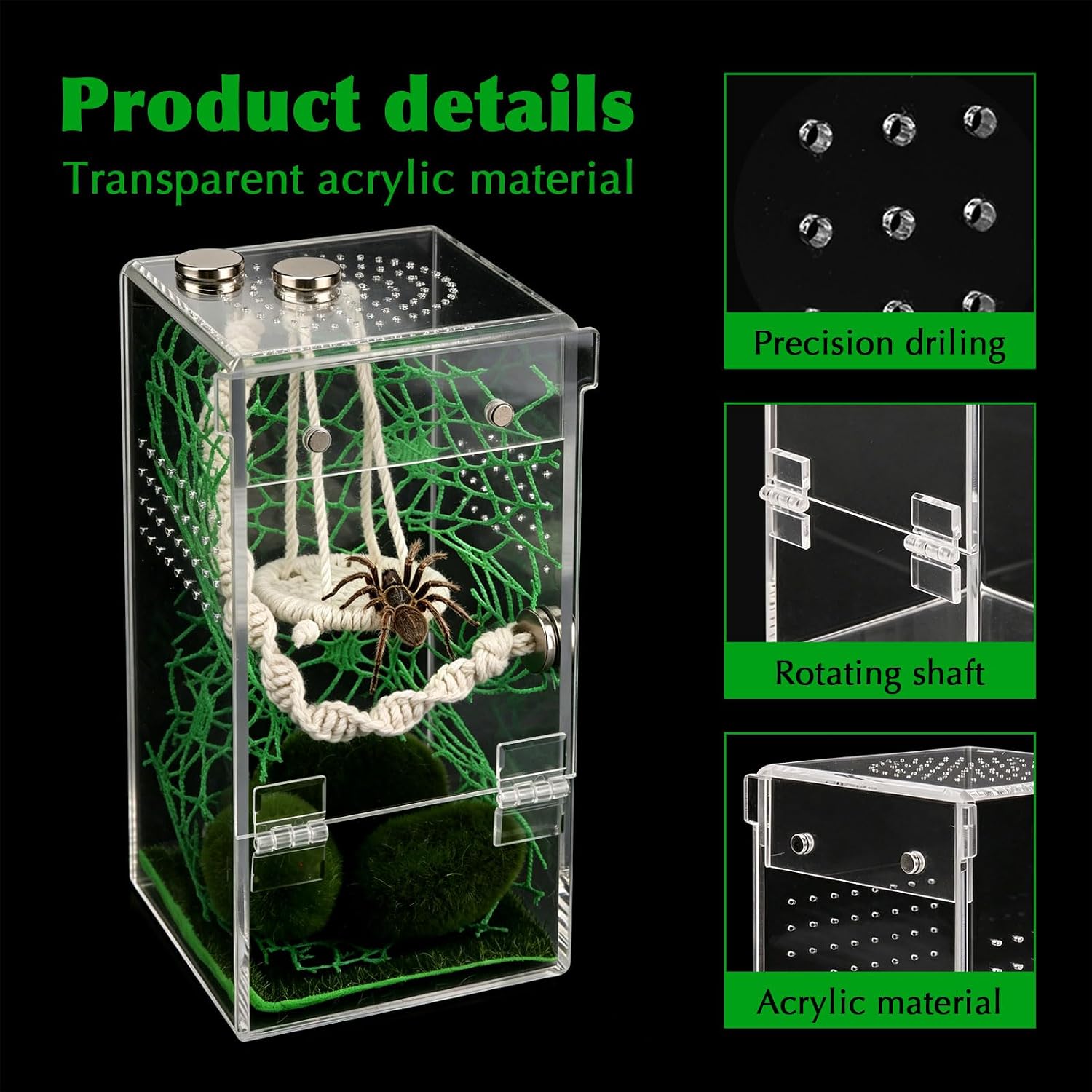 Jumping Spider Enclosure Hammock Kit, Escape-Proof Forest Terrariuma, | Transparent Acrylic Complete Bug Habitat, Ventilation Praying Mantis Habitat, Magnetic Door Arboreal Tarantula Cribs