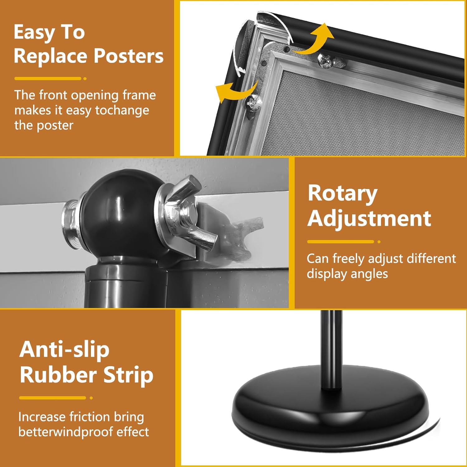 Sign Holder Stand 8.5x11 Inch, Adjustable Sign Stand with 360 Rotated Frame, Floor Standing Sign Holder, Snap-Open Frame Display, Outdoor Indoor Poster Display for advertising, Malls, Black - Image 4