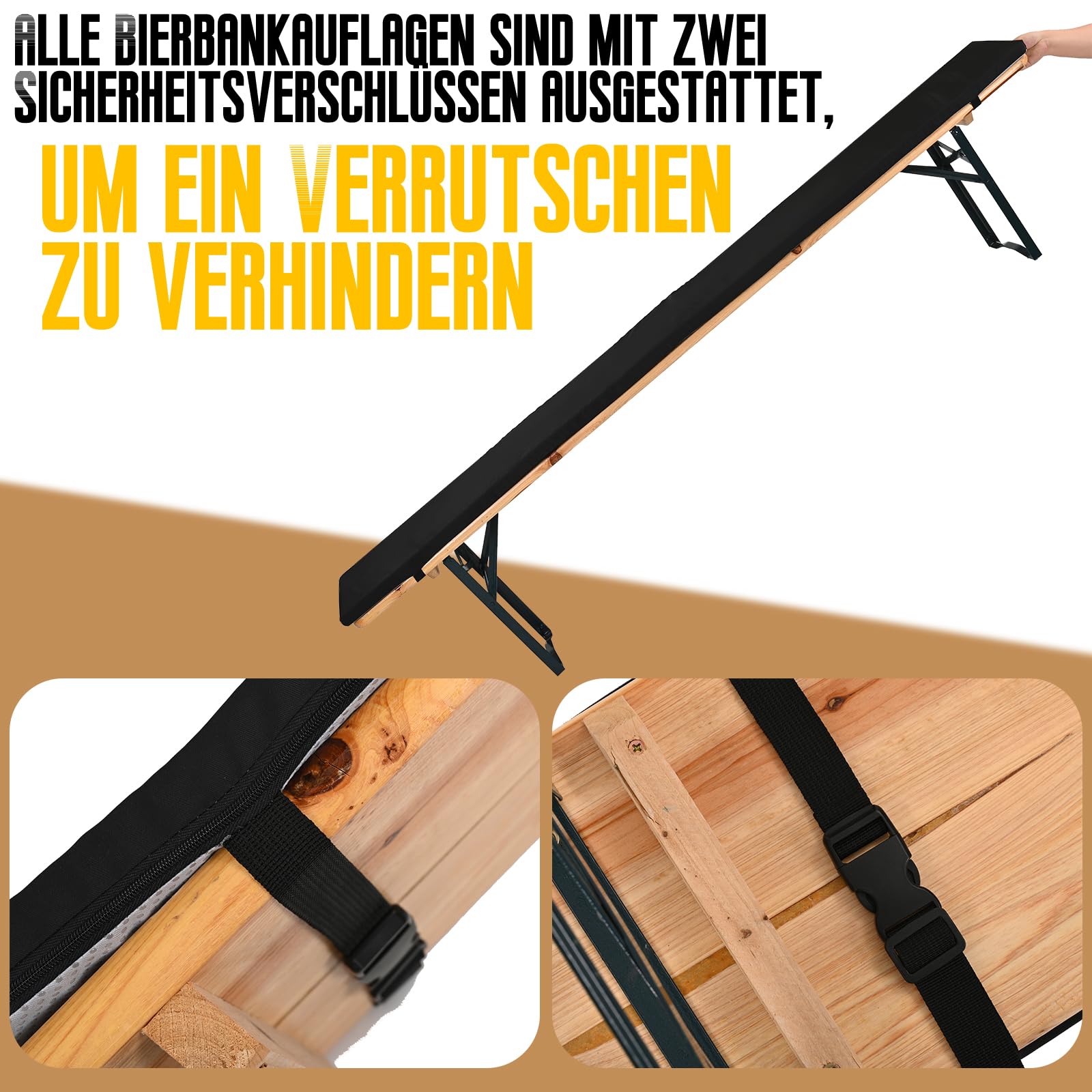 2-Pack di cuscini imbottiti per panca da festa della birra, set di cuscini per panca da festa della birra, cuscino per panca da festa della birra 220x25x3 cm XL, cuscini imbottiti lavabili per