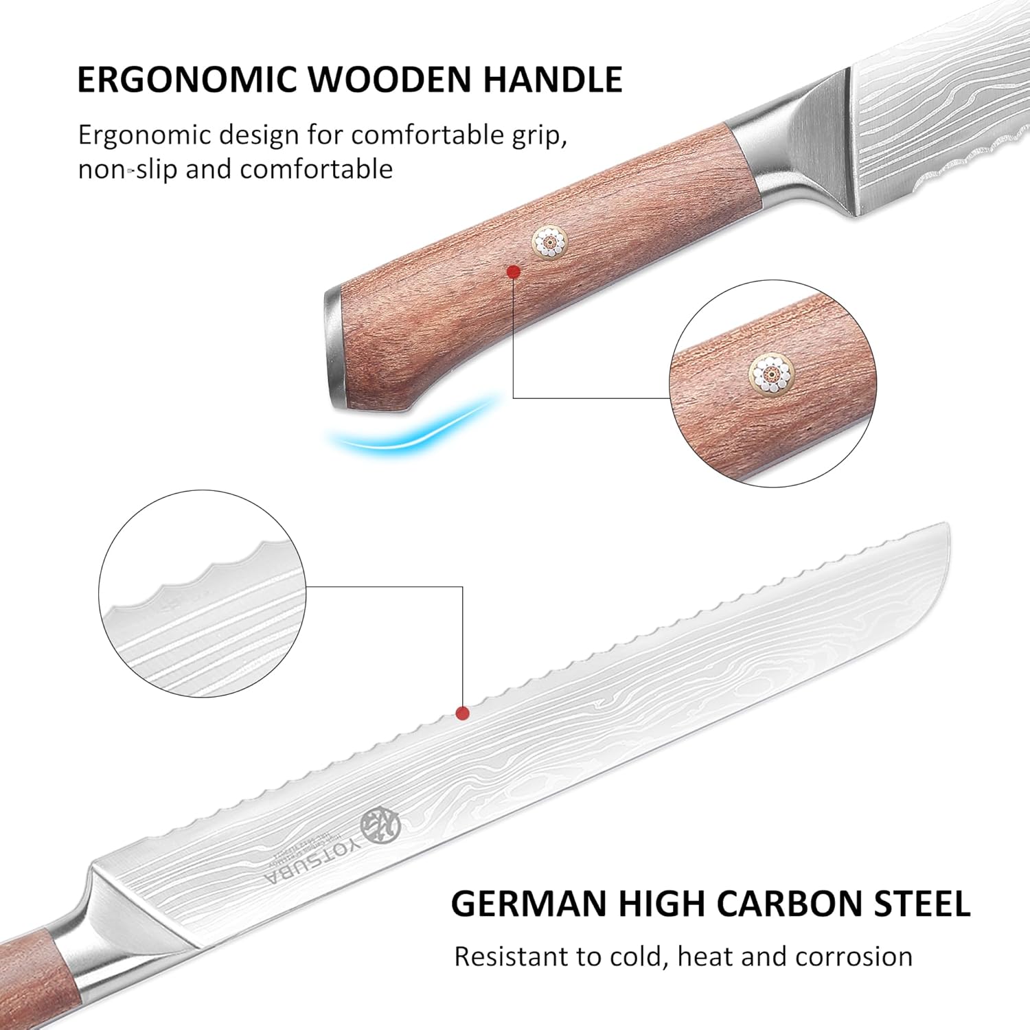 YOTSUBA 10" Japanese Bread Knife, Serrated Knife for Homemade, High Carbon Stainless Steel Knives with Ergonomic Wood Handle, Professional Bread Cutting Knives for Homemade Bread with Gift Box