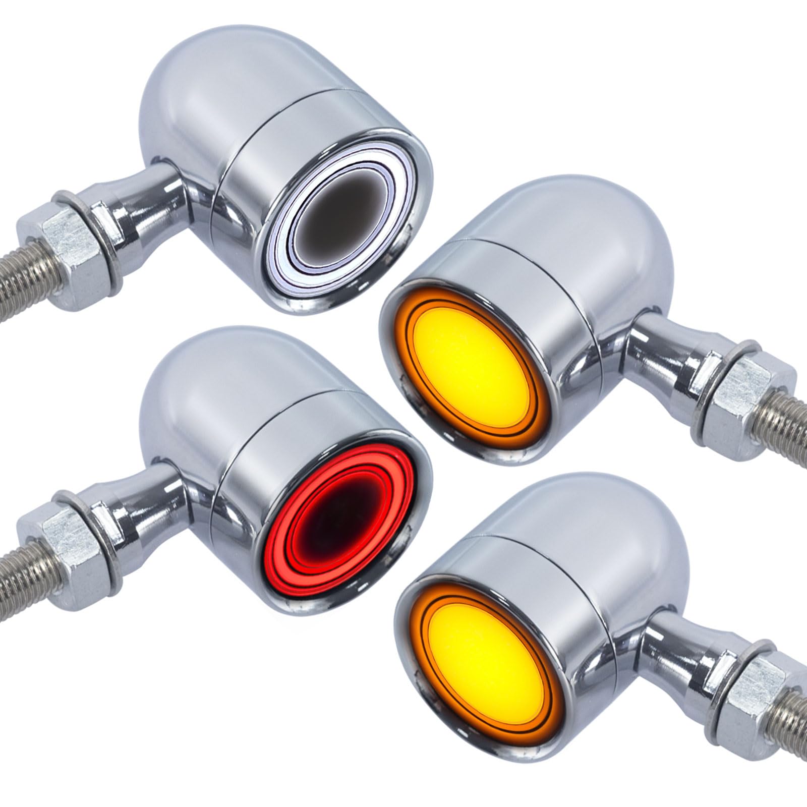 Motorcycle Bullet Turn Signals LED Front Rear Lights 4 PCS, 40 LEDs Retro Switchback Turn Brake Light Blinkers Universal Fit Harley Chopper Bobber Sporsters Chopper Bobber Suzuki Honda-Chrome