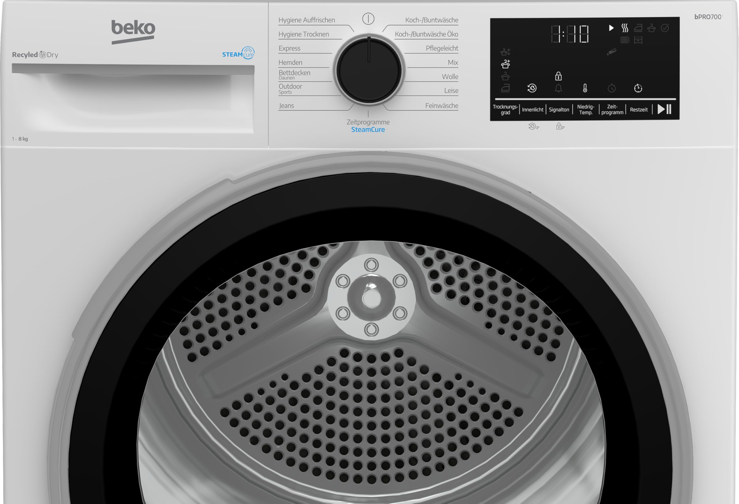Beko B5T68219 Wäschetrockner, 8 kg, Frontlader Wärmepumpentrockner, 15 Programme, Kondenstrockner, Säulenfähig, Aquawave Schontrommel, Weiß
