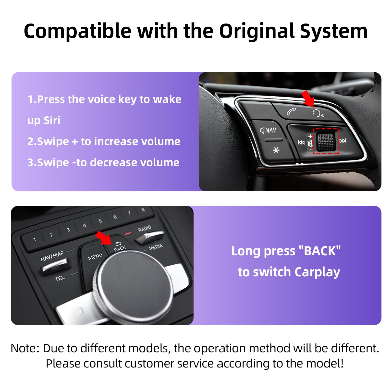 EZoneTronics CarPlay inalámbrico y Android Auto Retrofit Kit para Audi A4/A5/A6/A7/Q2L/Q5L/Q7 2014-2022 con Sistema MIB/MMI 3G Plus OEM Decodificador Plug & Play con MirrorLink SWC WiFi BT GPS Siri