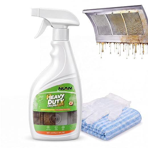 NUAN Heavy Duty Degreaser Spray, Kitchen Degreaser Cleaner Spray 500ML — Removes Grease & Oil on Stove Top, Oven, Grill, Microwave, Range Hood, All Purpose Degreaser Multi Surface Cleaner