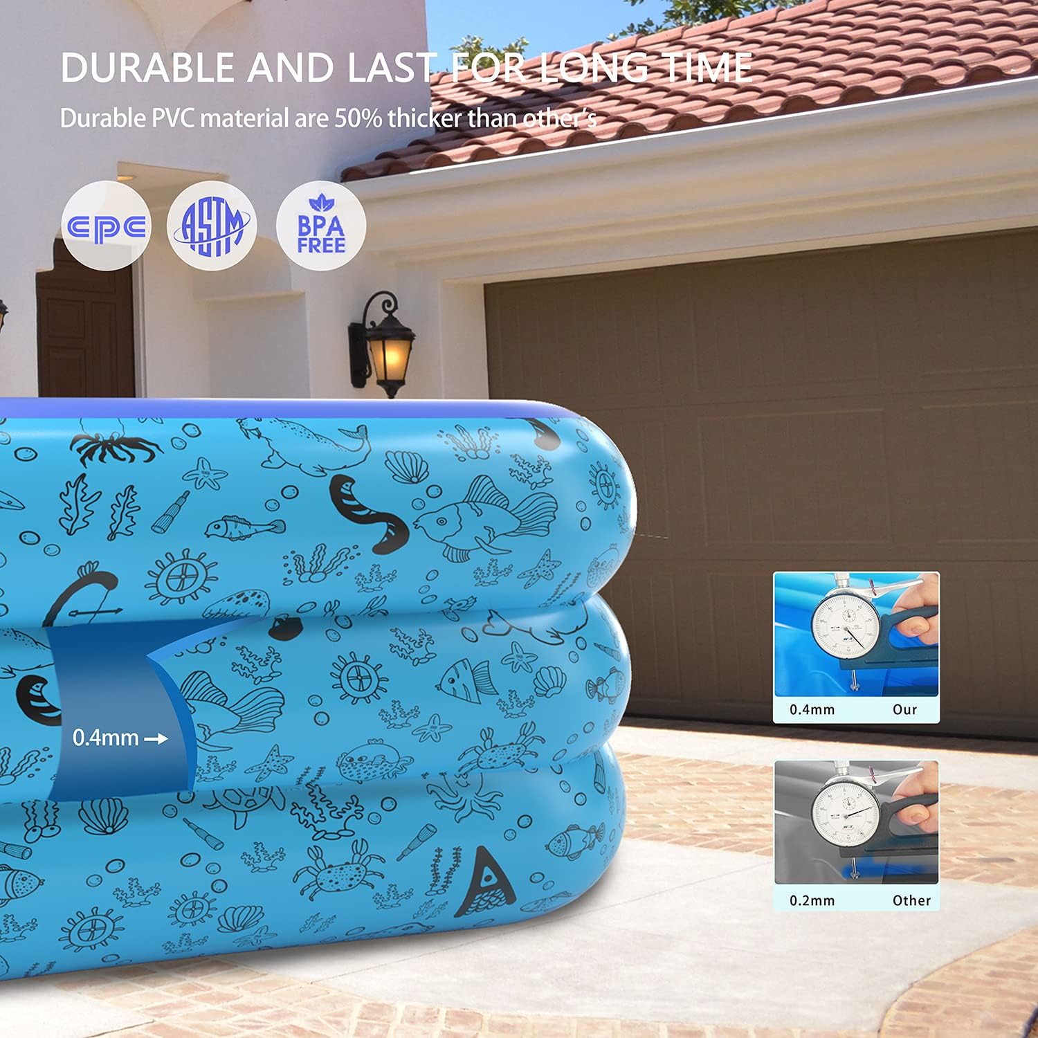 AQCSS Inflatable Swimming Pools,Kiddie Pools Swimming Pool with Sprinkler,0.4mm PVC Materials 87"x61"x24" Family Lounge Pools for Kids, Adults,Babies,Toddlers,Outdoor,Garden,Backyard,for Ages 3+