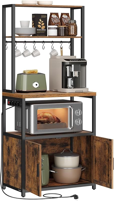 VASAGLE Scaffale Cucina con Prese, Scaffale per Microonde, con 8 Ganci