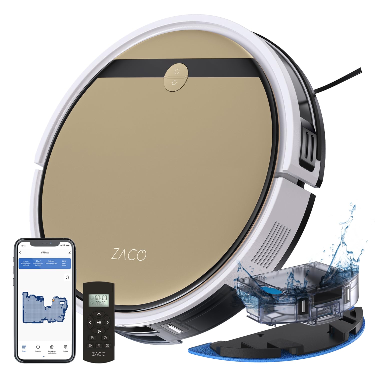 ZACO V5 Max Robot Vacuum Cleaner with simultaneous vacuuming and mopping
