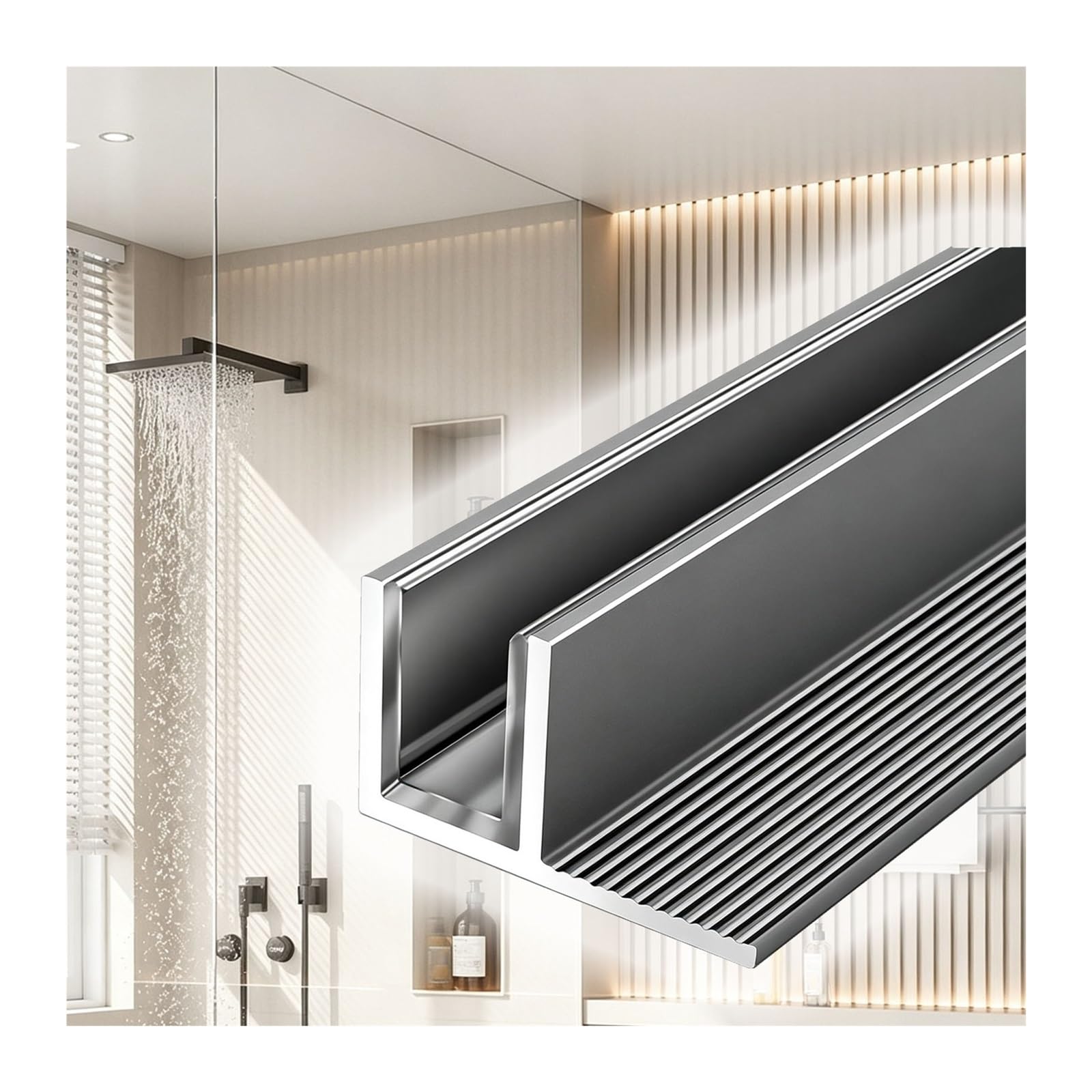 Perfil de aluminio para puerta de cristal de ducha, guía oculta | Estructura sólida, resistente a la oxidación, perfil antideformación, canal de sujeción del cristal(12mm Gray,160 cm/63.0 in)