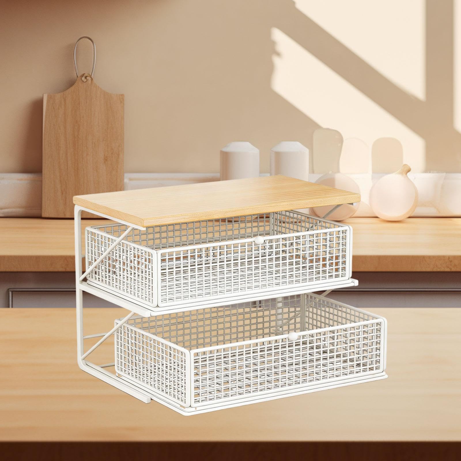 Kaffeeregal, Küchenorganizer mit Schublade, Ablagefach, Ideal für Büro, Tisch, Wohnzimmer Oder Küche, White S