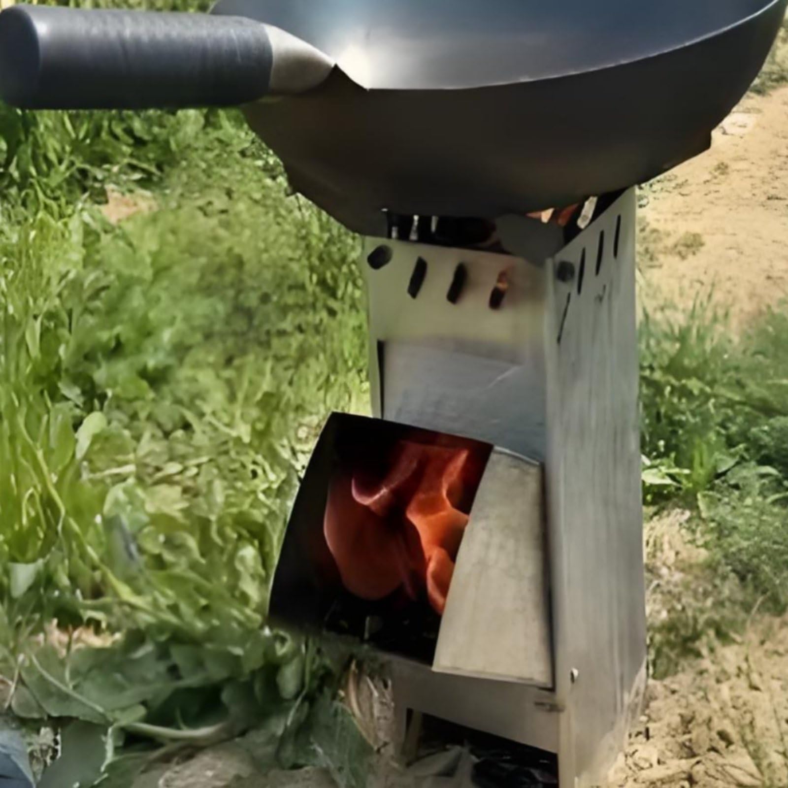 Réchaud de Plein Air Pliable Réchaud Poêle Cuisinière Portable Pliable et Léger avec Approvisionnement Polyvalent en Branchages Feuilles et Briquettes