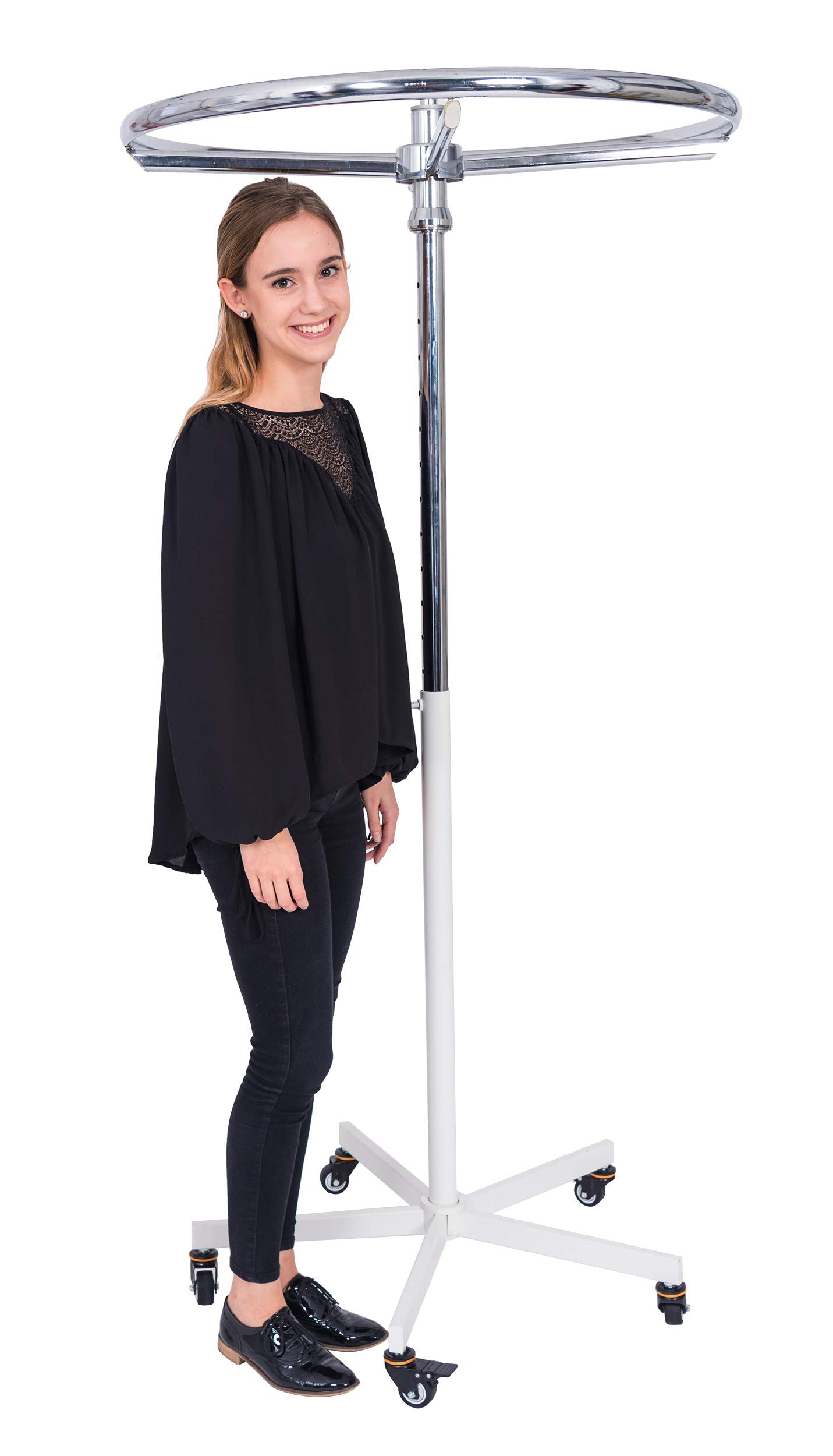 Konfektions Rundständer rollbar höhenverstellbar 110-175cm Sternenfuß weiß Neuware, sehr gut erhaltener Ring Ø85cm verchromt - Kleiderständer stabil, Garderobenständer, Rollständer