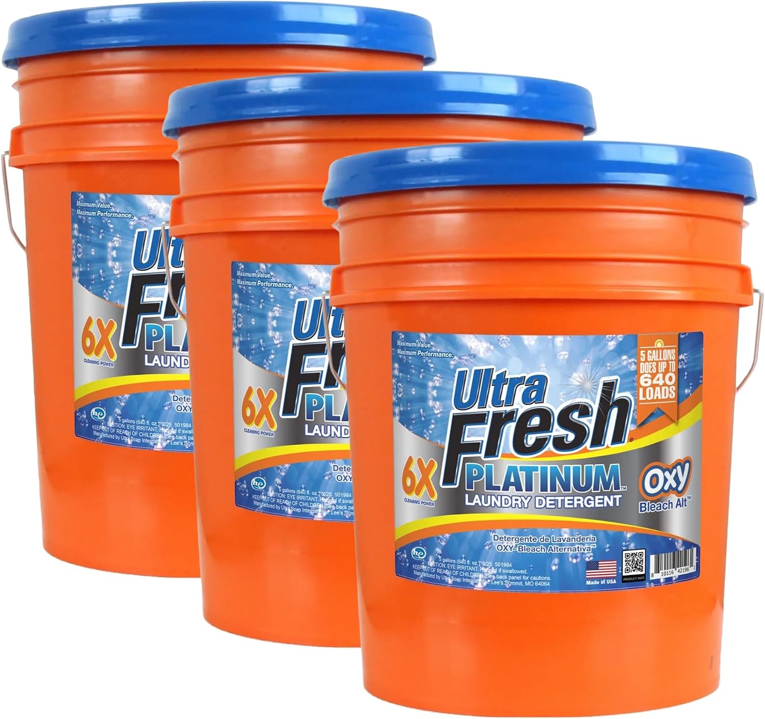 Ultra Fresh 3 Pack Liquid Laundry Detergent, 6X Platinum, 5 Gal, OXY Color Safe Bleach Alt™ - Household Cleaning Supplies and Accessories for Clothing and Fabric Items