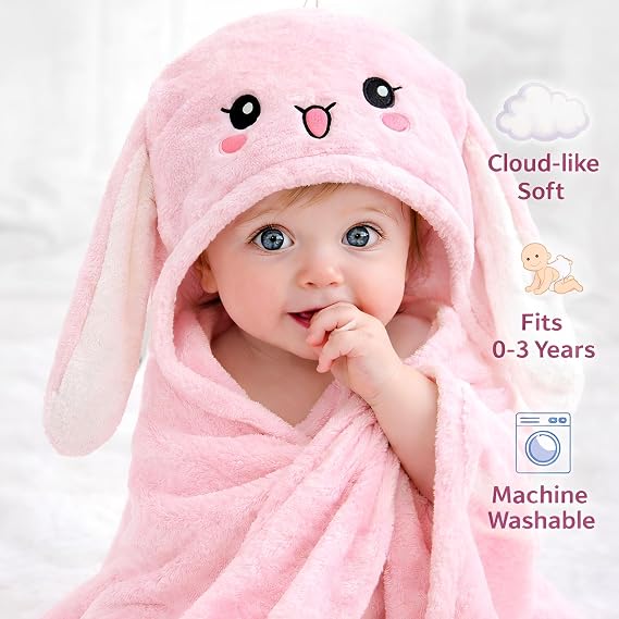 25-Piece Baby Girl Gift Basket Set - Newborn Essentials in Woven Diaper Caddy Organizer, Baby Shower Gifts for Expecting Moms with Bunny Bath Towel, Rattle