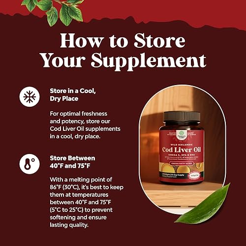 Miniatura 3 de Cápsulas blandas de aceite de hígado de bacalao capturado en la naturaleza islandés, Omega 3, EPA, DHA, vitamina D y A, 1000 mg por porción,