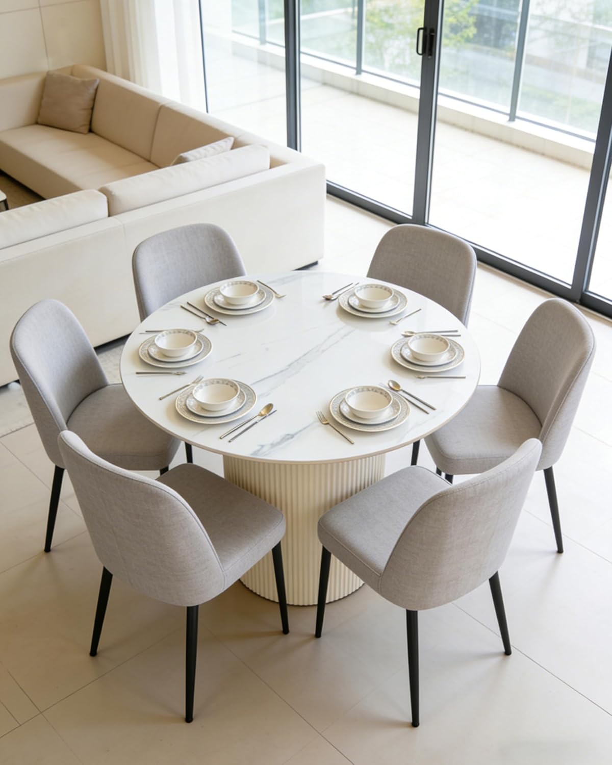 35.4" Round Dining Table with Marble Top and Metal Base | White Circle Modern Pedestal Tables Dining Set for Kitchen, Dining Room, or Apartment