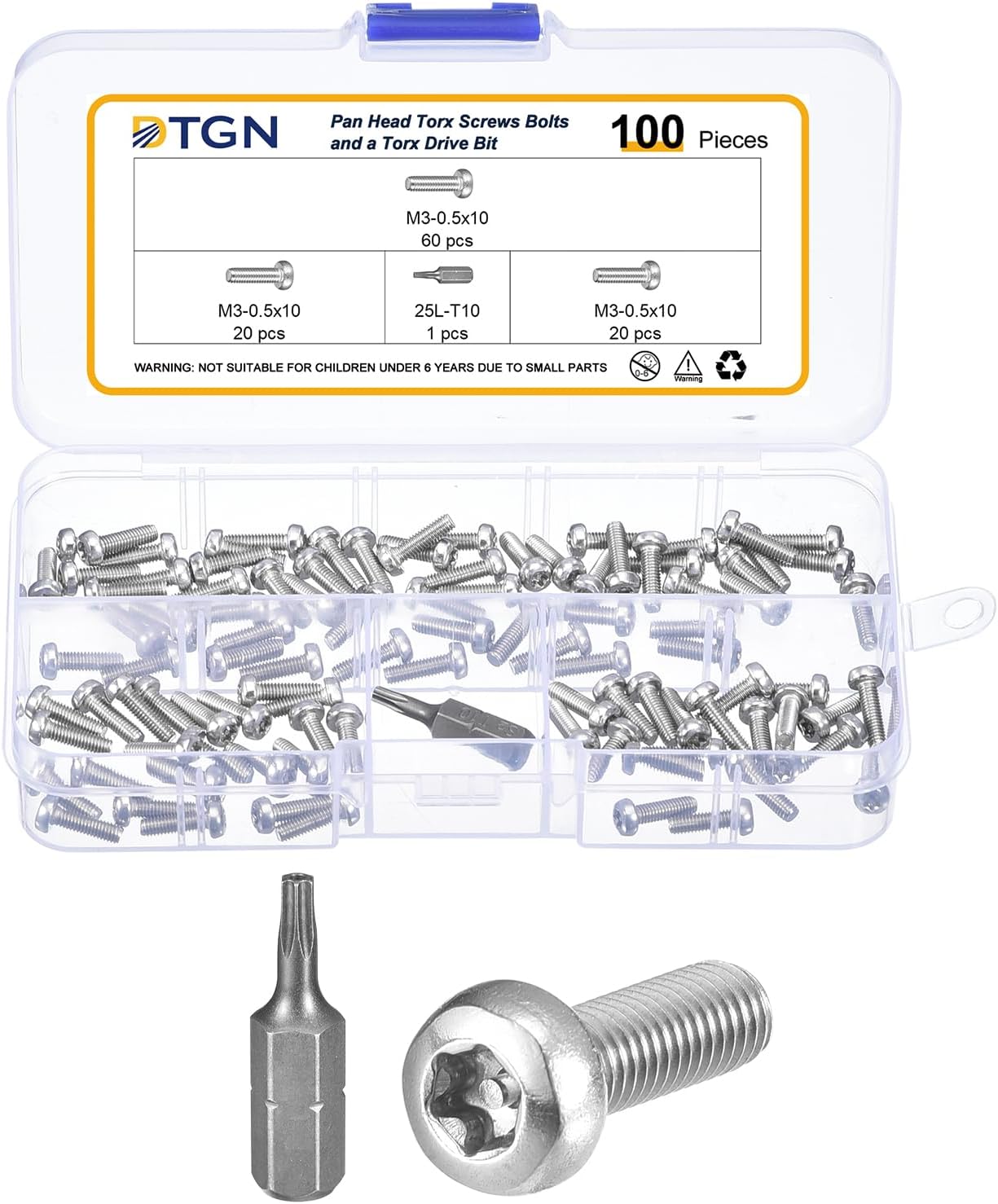 M3x10mm Pan Head Torx Security Screws - 100Pack - Good for Machinery - 304 Stainless Steel Tamper Proof Fasteners & a Torx Driver Bit - Silver Tone