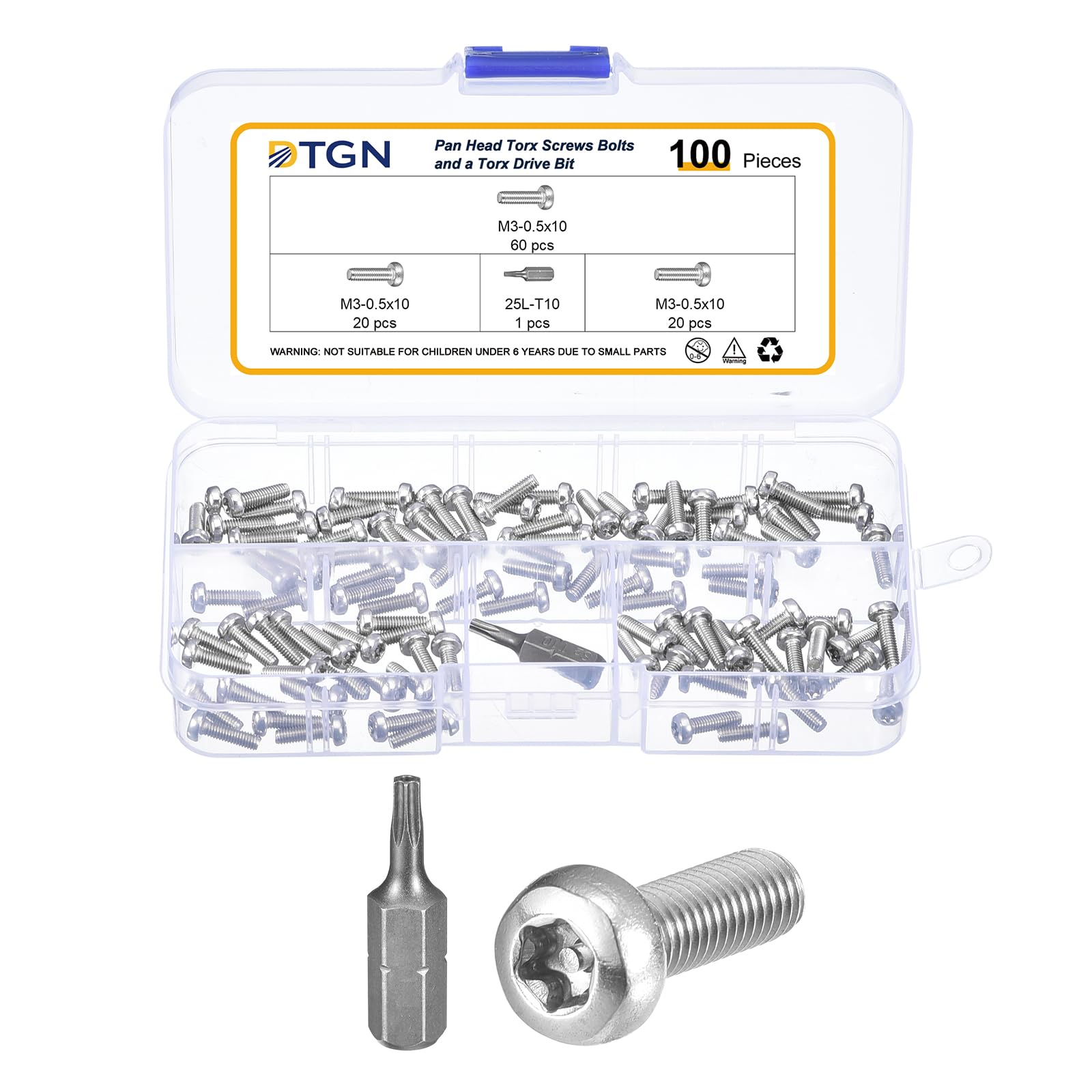 M3x10mm Pan Head Torx Security Screws - 100Pack - Good for Machinery - 304 Stainless Steel Tamper Proof Fasteners & a Torx Driver Bit - Silver Tone