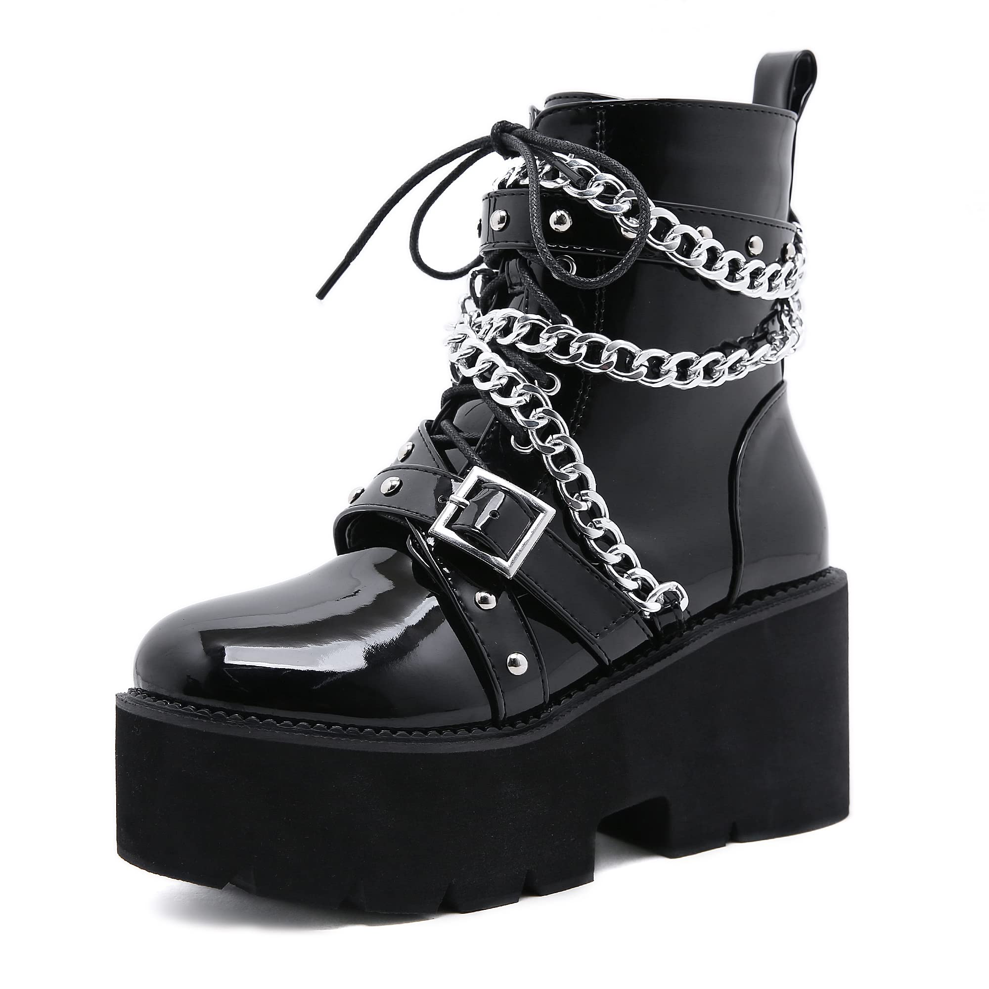 Bottes de combat en cuir synthétique à talon haut chunky - 8