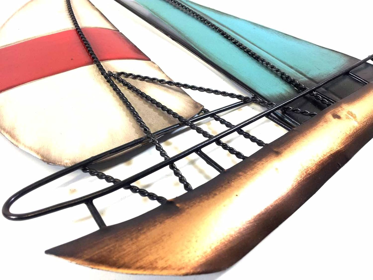 New - Contemporary Metal Wall Art Decor Sculpture - Sailing Boat Yacht, Multi-color, 36L x 30W cm - Image 4