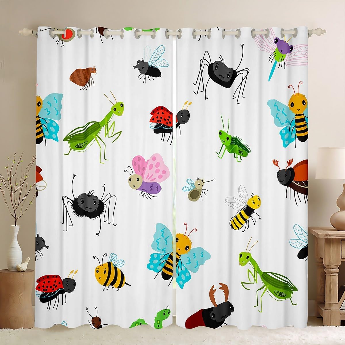Feelyou Butterfly Curtains for Bedroom Living Room Kids Cute Flying s Pattern Window Drapes Cartoon Animal Theme Window Curtains Ladybug Bee Window Treatments Decor (2 Panels, 42 x 63 Inch)