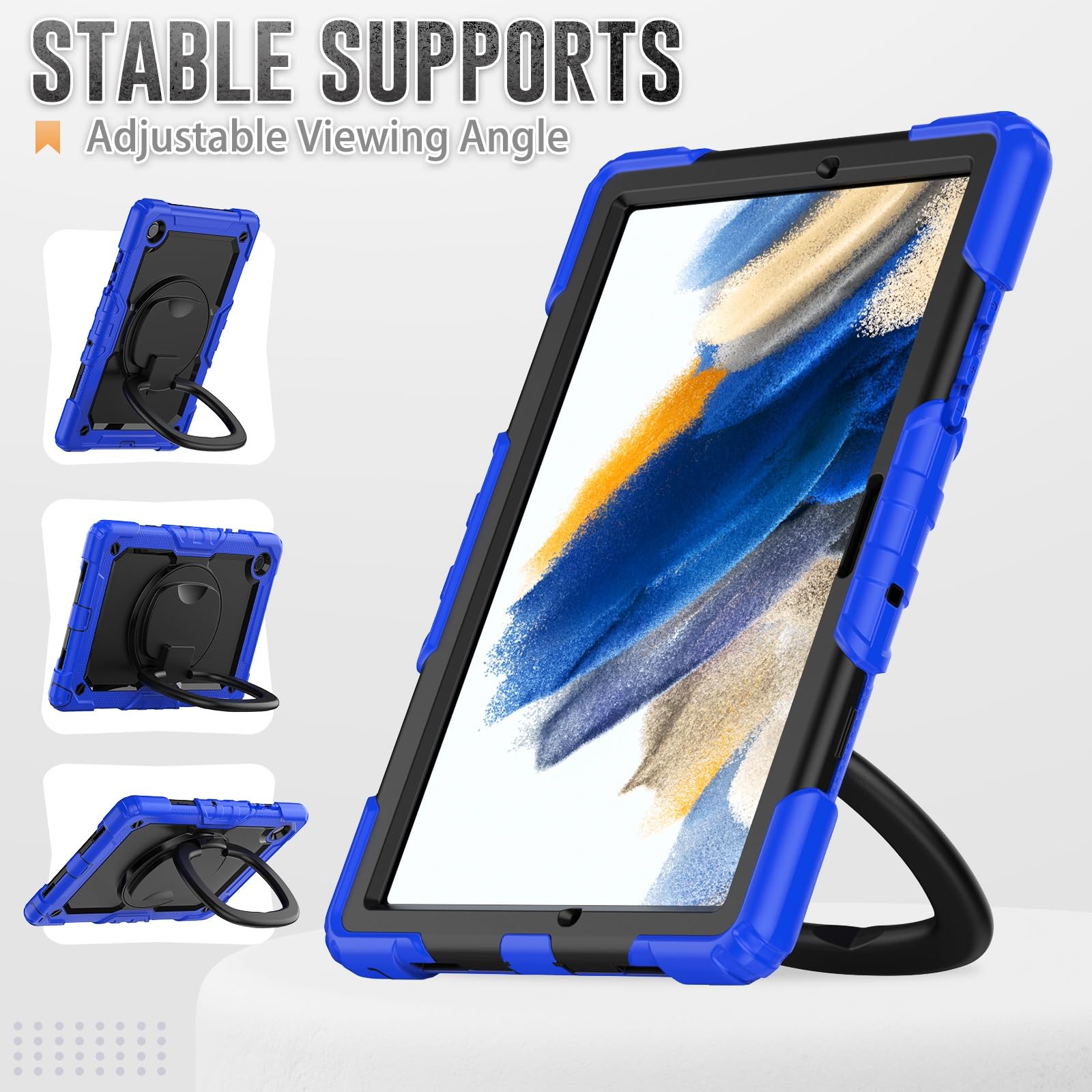 Pełne etui ochronne Kompatybilny z etui Samsung Galaxy Tab A8 X205/X200 2021 10,5-calowe etui z zabezpieczeniem ekranu, wytrzymałą osłoną zabezpieczającą całe ciało Obrotowy uchwyt Silikonowe etui do