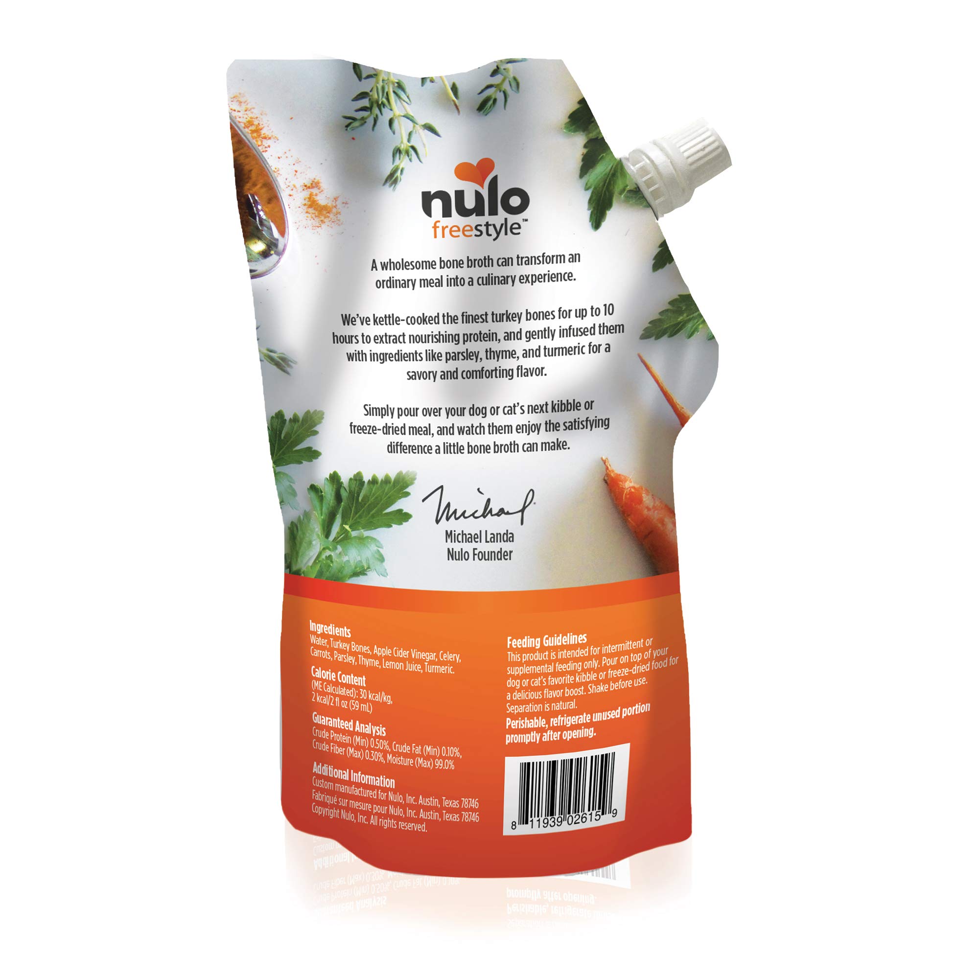 Nulo FreeStyle Bone Broth for Dogs, Cats, 20 fl oz Pouch Tasty Pet