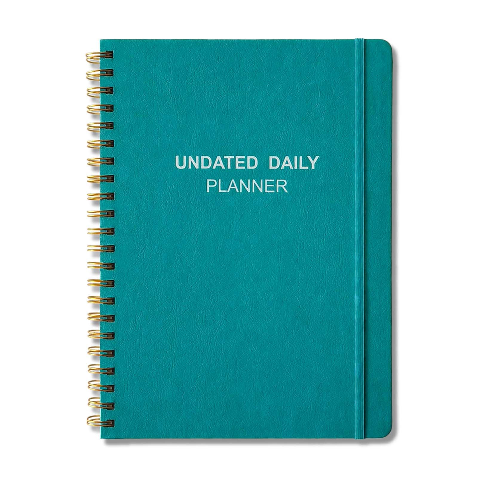 A4 Undated Daily Planner Notebook- Daily Productivity Planner with Hourly Schedules, Action Items and Follow-up, Daily Organizer to Improve Time Management, 8.5 × 11 Inch, Teal PU Planner 2024