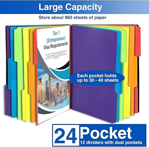 Vista 25 de Forvencer 24 Pocket Project Organizer, 1/3-cut Tab Binder Organizer with Sticky Labels, Multi Pocket Folder with Zipper Pouch, Folder Binder Spiral