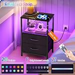 HOOBRO Table de chevet avec station de recharge et LED Lumière, Stand de nuit avec 2 Tiroirs de tissu et rangement ouvert, Table de chevet USB Ports et Outlet, Table de fin pour Chambre, Noir BB110UDBZ01