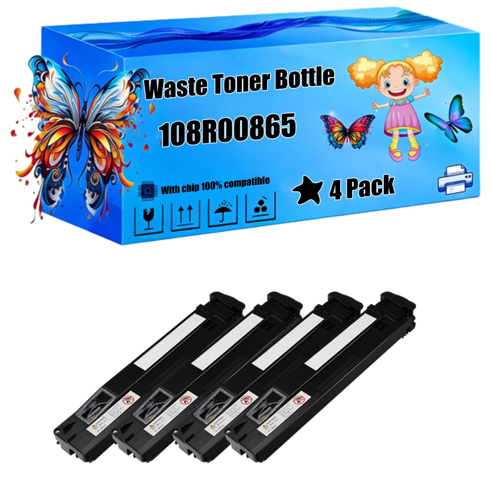 Compatible for Xerox 108R00865 Waste Toner Bottle Work for Xerox Phaser 7500 Phaser 7500DN Phaser 7500DT Printers, with Chip, High Yield 60000 Pages, High-Definition Printing (4 Pack Black)
