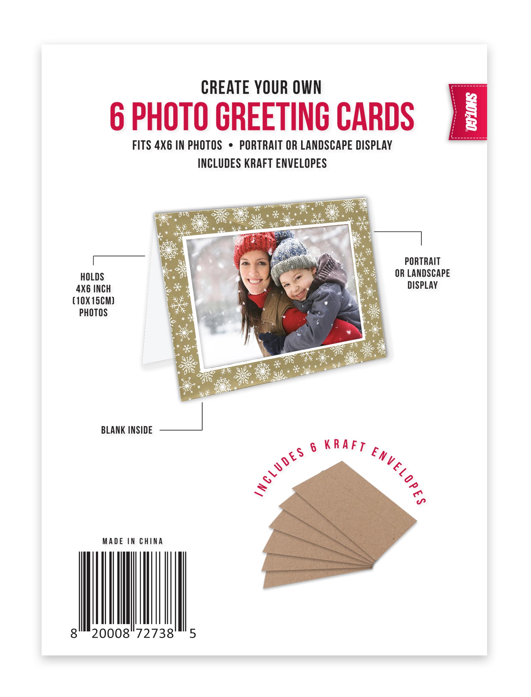Shot2go Pack of 6 Christmas Photo Cards (Gold White Snowflake), 4X6 Inches - Image 2