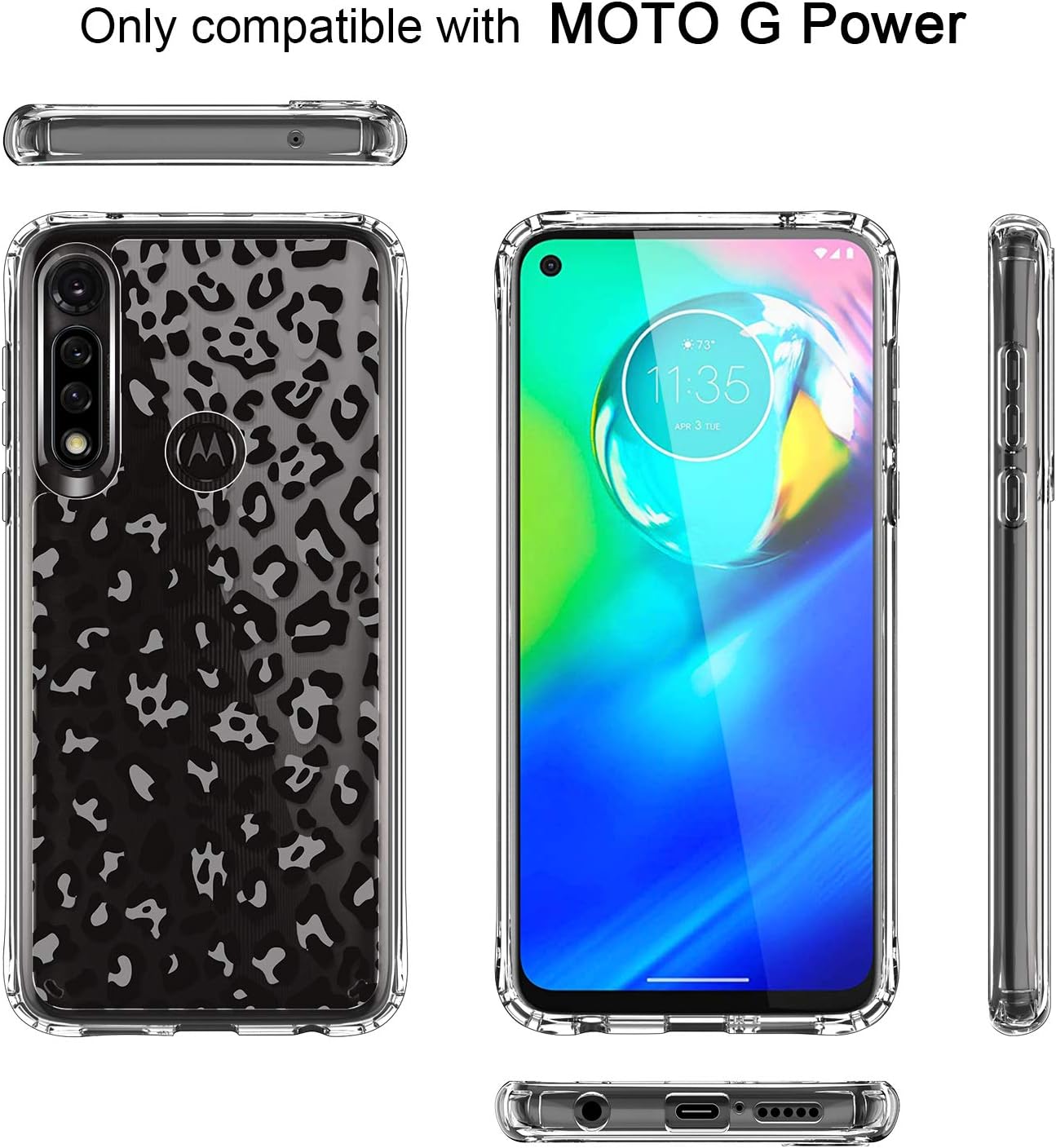ICEDIO Moto G Power Case with Screen Protector,Clear TPU Cover with Fashionable Designs for Girls Women,Slim Fit Protective Phone Case for Moto G Power Leopard Patterns