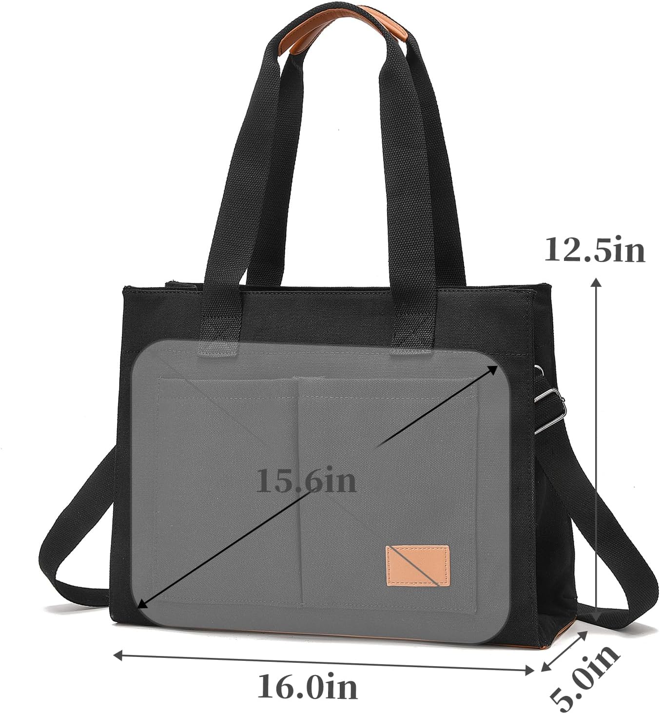 Barsine Laptop Tote Bag for Women - Large Work Bag with Multiple Pockets & Compartment, Cute Canvas Purse with Shoulder Strap | Pockets, Stands Upright, Convertible - Image 6