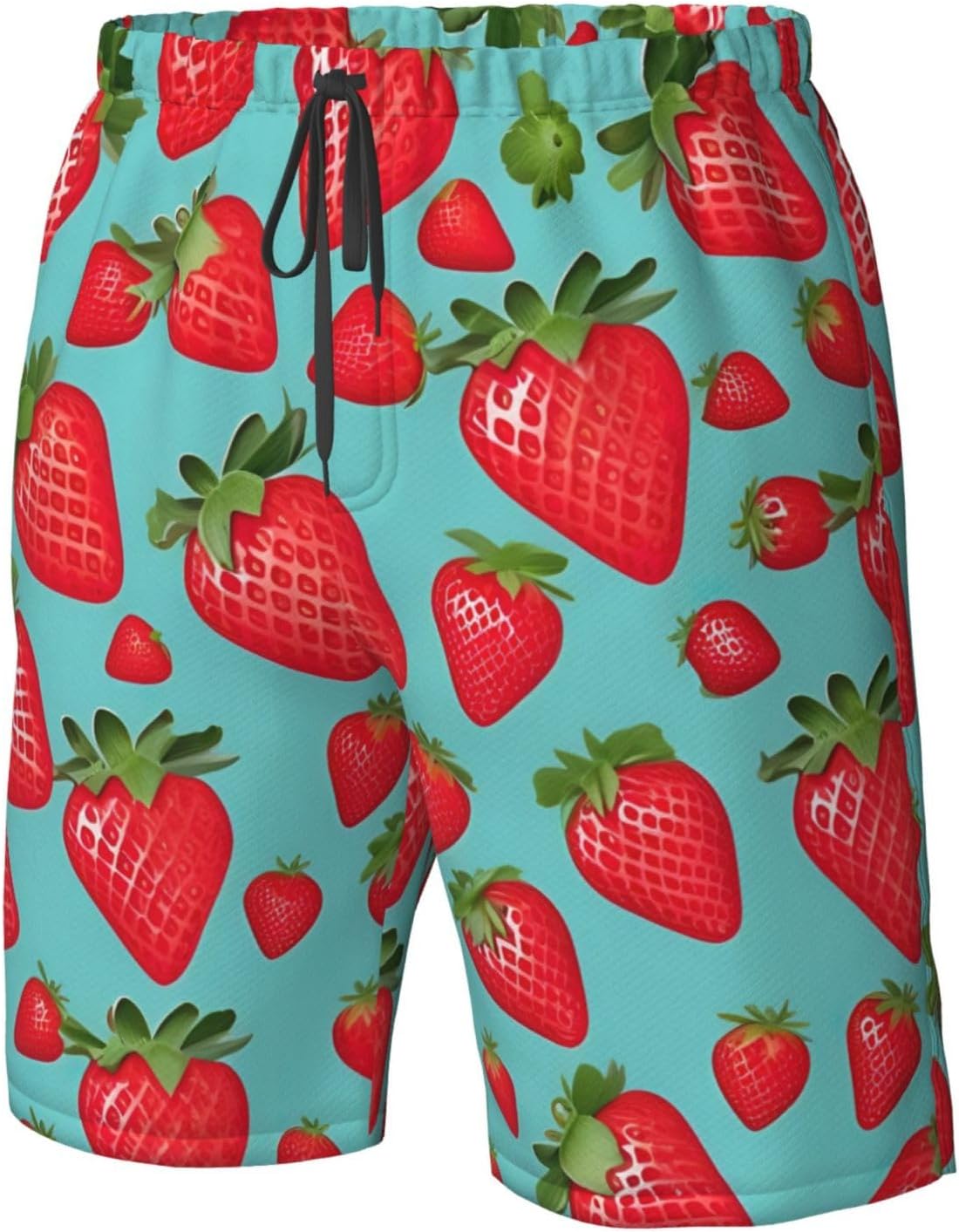 Mens Cute Strawberry Print Beach Shorts,Casual Summer Shorts for Men,Quick Dry Polyester