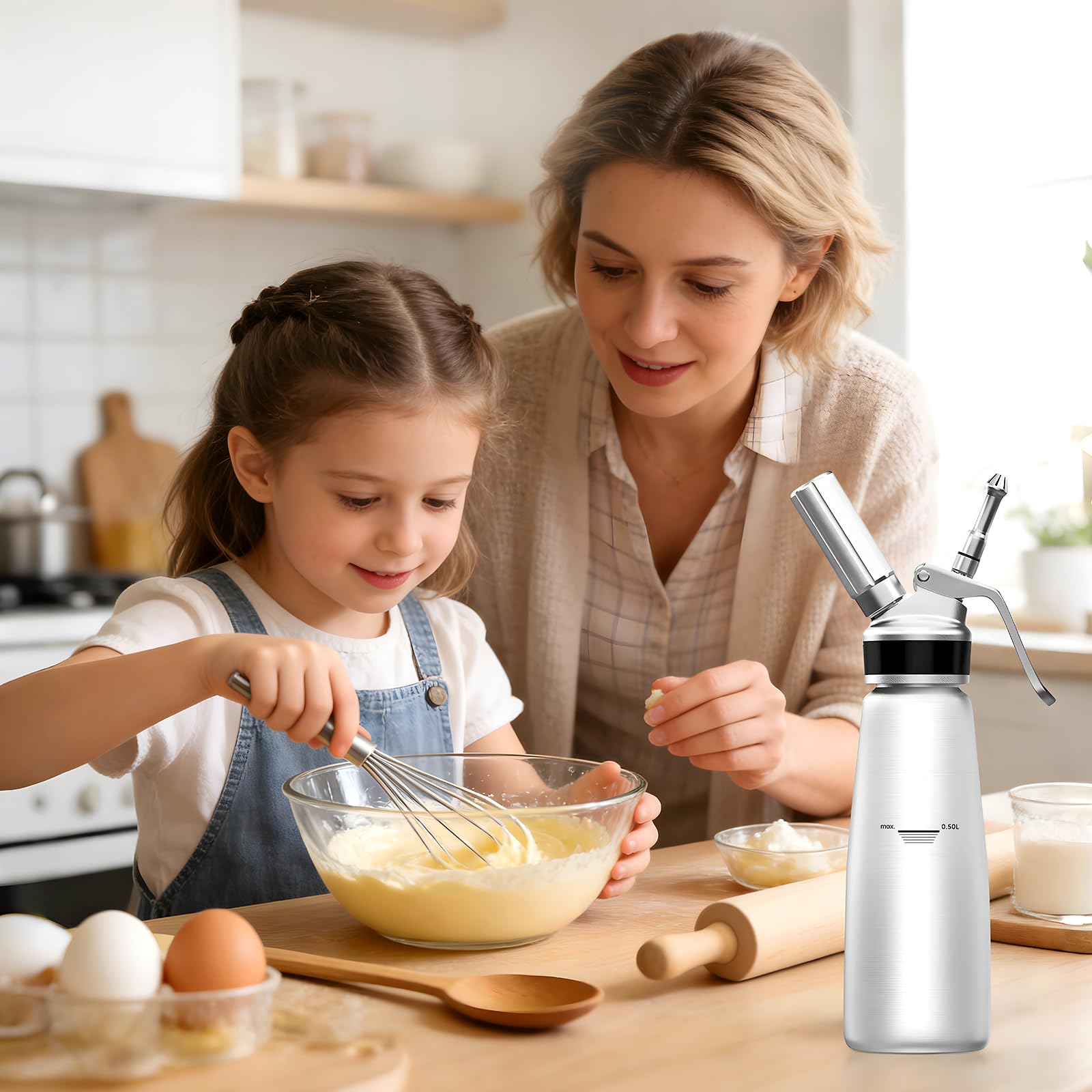 Aluminium Sahnespender, Auslaufsicher, mit Sahnekapseln & Reinigungsbürste, 500 ml