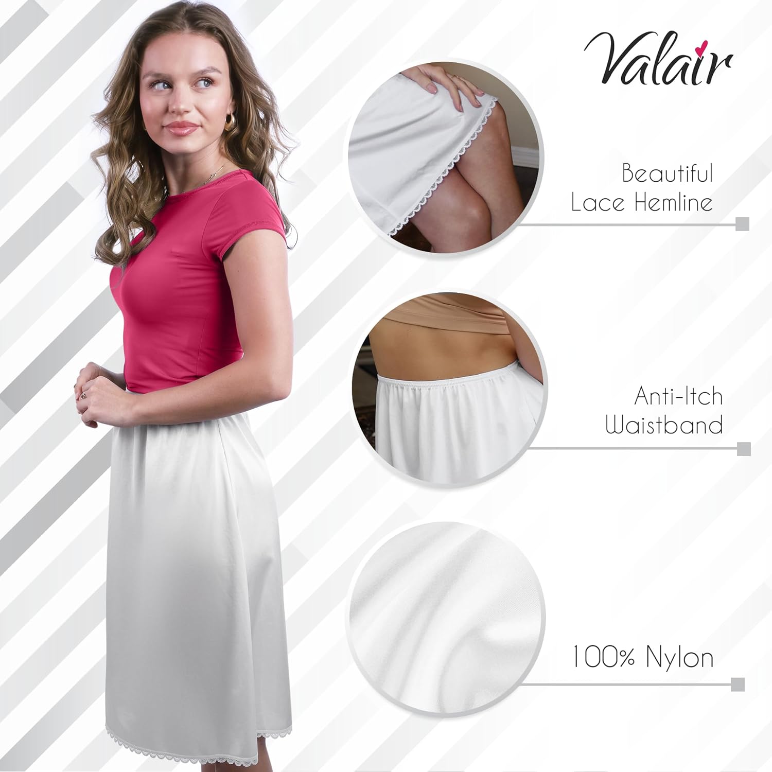 Valair Classic Short and Long Half Slip Skirt for Ladies and Girls - Slight Flair - Anti Static - Ranges 14" Till 34" - Image 2