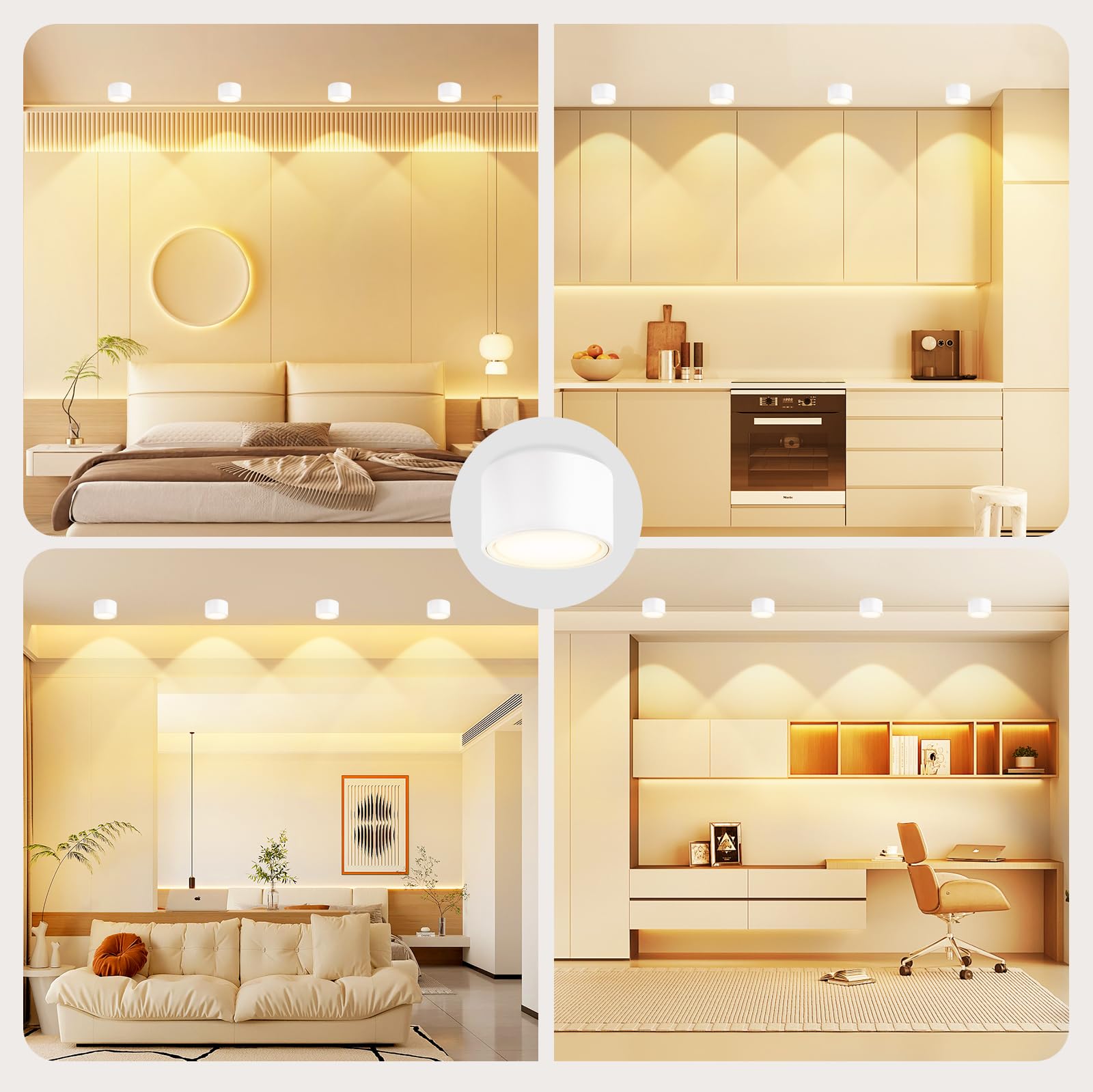 GeyouLux 4 Focos LED Techo Focos Superficie Grientable incl. Bombilla 6W Intercambiable Módulo GX53 LED Plafón Focos 3000K Blanco Cálido Aluminio Ø95x55mm Focos LED Interior 680LM Lampara Techo Blanca