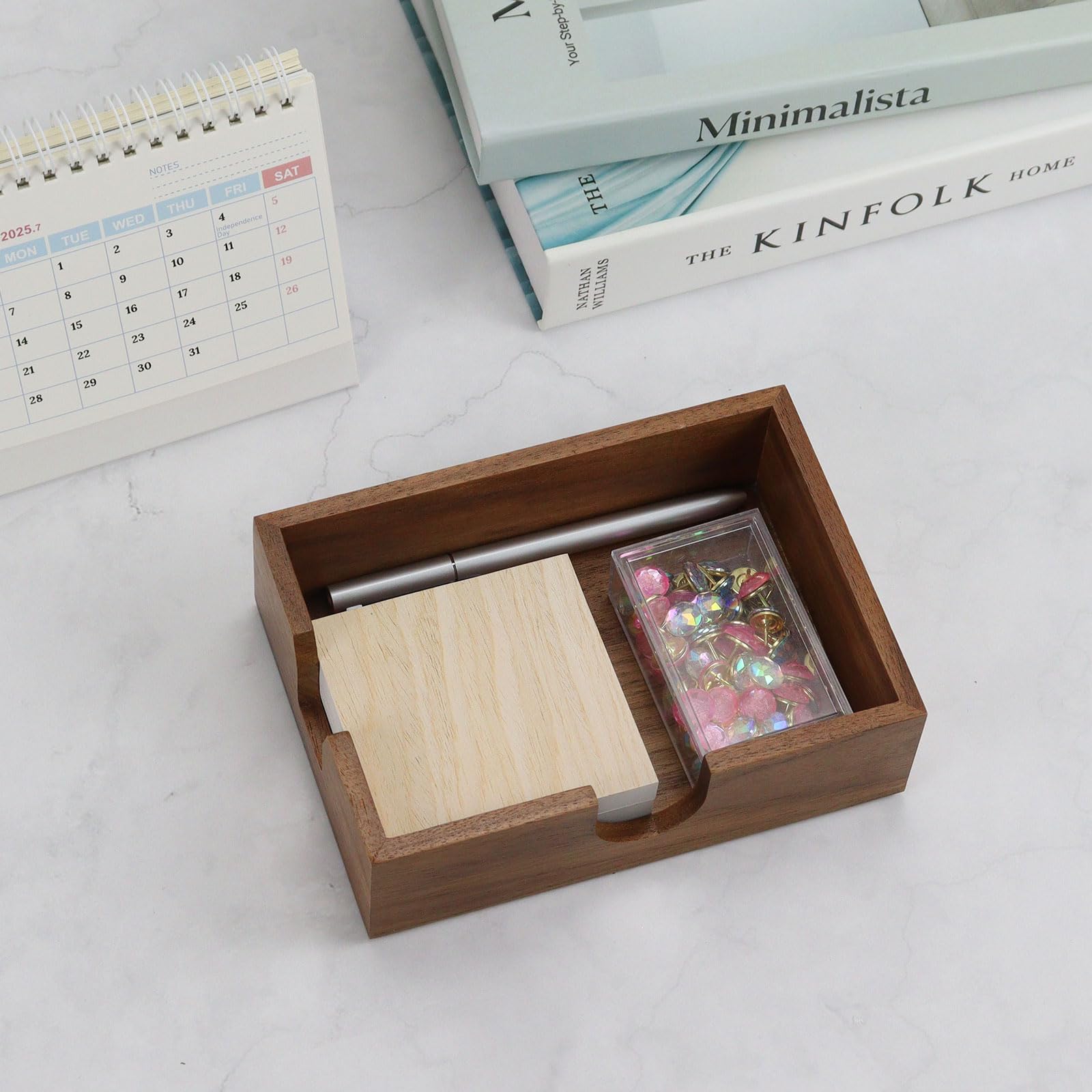 Sticky Note Holder, Walnut Wood Self Stick Note Pad Holders with Non-Slip Base, Cube Paper Holder Desk Organiser, Memo Pad Holder, Small Note Dispenser for Home Office Decor (4x6'' Note Holder) - Image 2