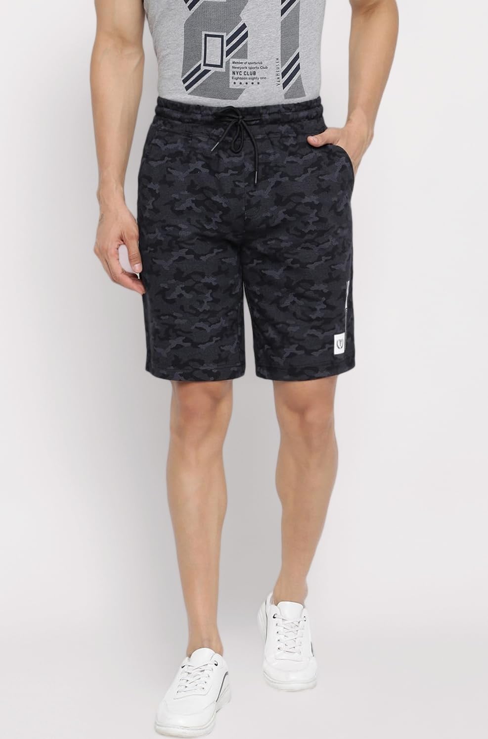 Men Sport Camo Print Knit Shorts - Drawstring Waist, Ultra Soft